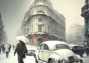 Artificial Intelligence-enabled art to portray Kolkata covered in thick layers of snow.