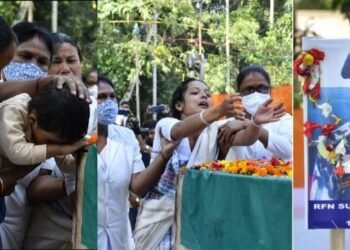 বীৰ সুমন স্বৰ্গীয়াৰীক অশ্ৰু–অঞ্জলিৰে অন্তিম বিদায়; শ্বহীদ পিতৃৰ কফিনত মূৰ দোঁৱাই সেৱা জনালে কনমানি পুত্ৰই, কান্দোনত ভাগি পৰিল পত্নী