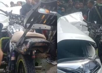 ভয়ংকৰ পথ দুৰ্ঘটনা; দ্ৰুতবেগী বাইক আৰু চাৰিচকীয়া গাড়ীৰ ভয়ংকৰ খুন্দা, ২জন বাইক আৰোহী গুৰুতৰভাৱে আহত