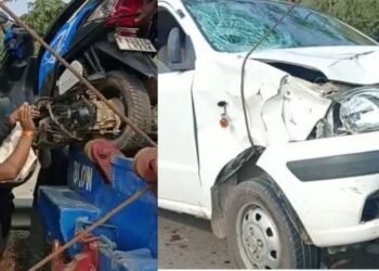 ভয়ংকৰ পথ দুৰ্ঘটনা; ছেণ্ট্ৰ আৰু স্কুটীৰ মুখামুখি খুন্দা, থিতাতে নিহত স্কুটী আৰোহী
