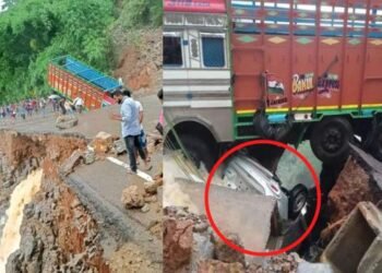 ভূমিস্খলনৰ (landslide) ভয়ংকৰ দৃশ্য! ৰাষ্ট্ৰীয় ঘাইপথ ভাঙি মাটিৰ তলত সোমাই পৰে ট্ৰাক আৰু ইন’ভা বাহন; কথমপি প্ৰাণ ৰক্ষা যাত্ৰীৰ, Watch Horrific Video