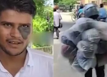 ‘হেলমেট’ (Helmet) বিক্ৰেতাই পিন্ধা নাছিল হেলমেট; পিঠি-কান্ধ-হাত সকলোতে হেলমেট কিন্তু নাছিল মূৰত…যাৰ পৰিণতিত- ‘কাটিলে চালান’, যোৰহাটৰ এই ঘটনাটোৰ ভিডিঅ’ এতিয়া ভাইৰেল হৈ পৰিছে