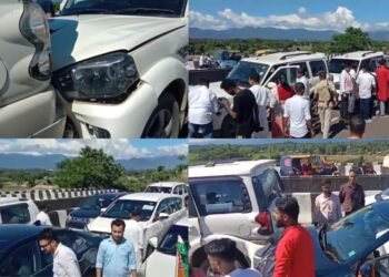 দুৰ্ঘটনাত পতিত সাংসদ গৌৰৱ গগৈৰ কনভয়